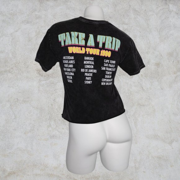 Fifth Sun Take A Trip World Tour 1990 Black T-Shirt Neon Mushroom Design /Cities - Picture 4 of 11